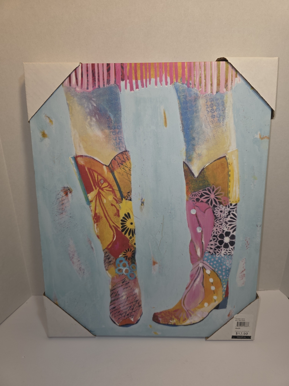 Colorful Cowgirl Boots Canvas Art in Pink and Blue